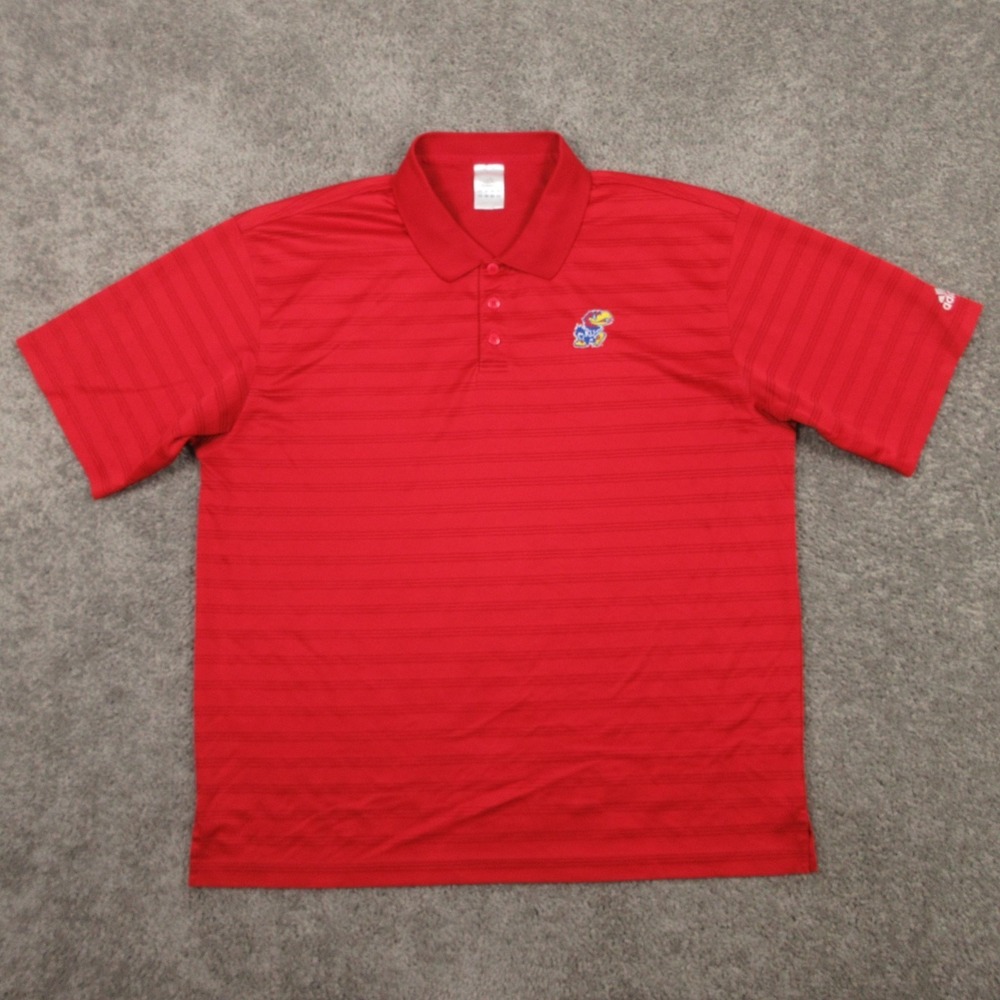 Kansas Jayhawks Polo Shirt Mens XL Red‎ Adidas Performance Climalite Embroidered